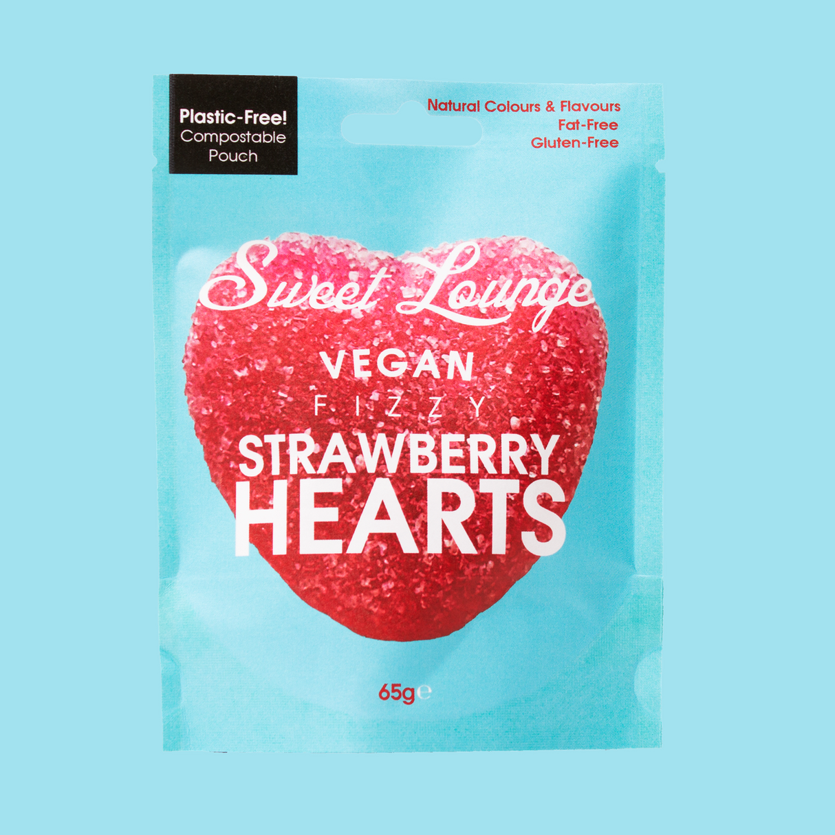 Vegan Fizzy Strawberry Hearts (Plastic-free) 65g