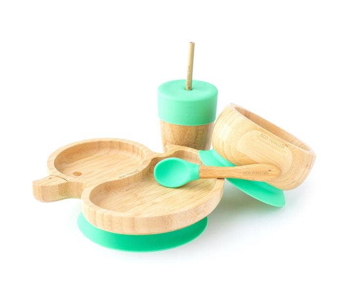 Toddler Plate, Straw Cup, Bowl & Spoon Gift Set - Green