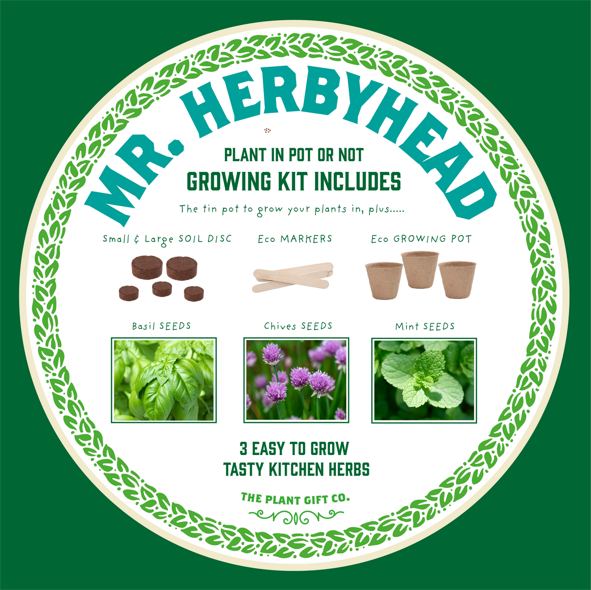 Mr. Herbyhead. Eco Grow Your Own Plant Kit, Gardening Gift.