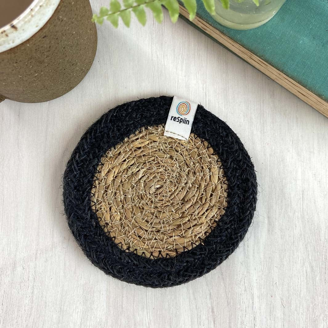 Seagrass and Jute Coaster - Natural/Black 