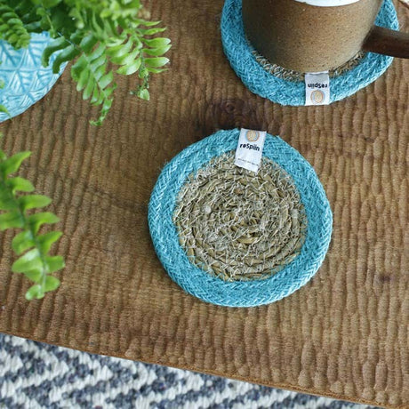Seagrass and Jute Coaster - Natural/Turquoise