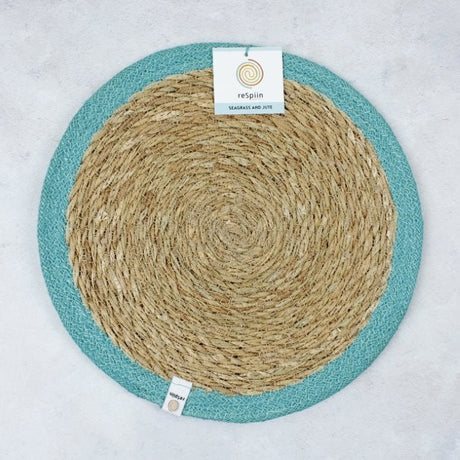 Seagrass and Jute Tablemat - Natural/Turquoise